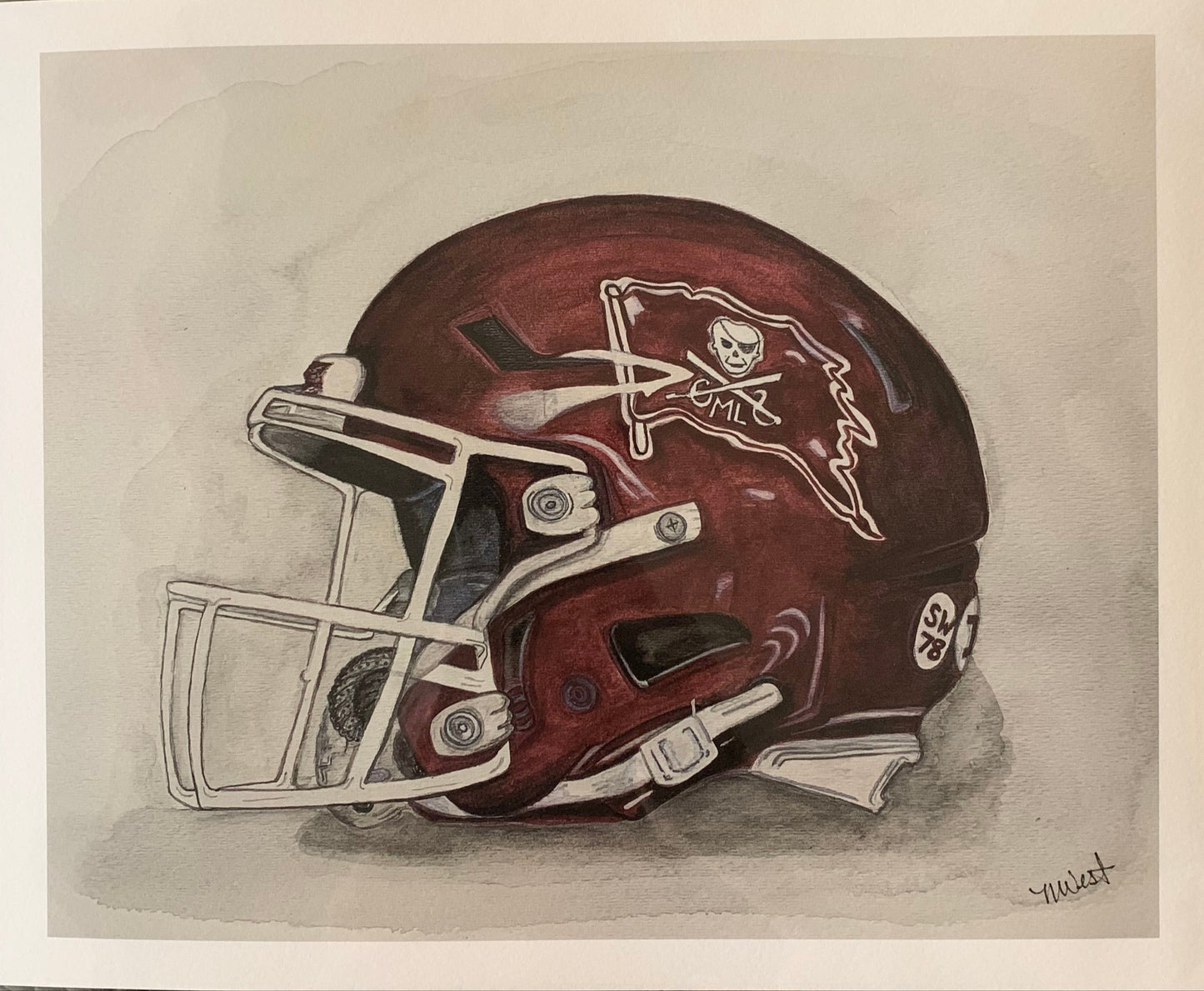 “Mike Leach Commemorative Helmet” signed watercolor print by Mickie West