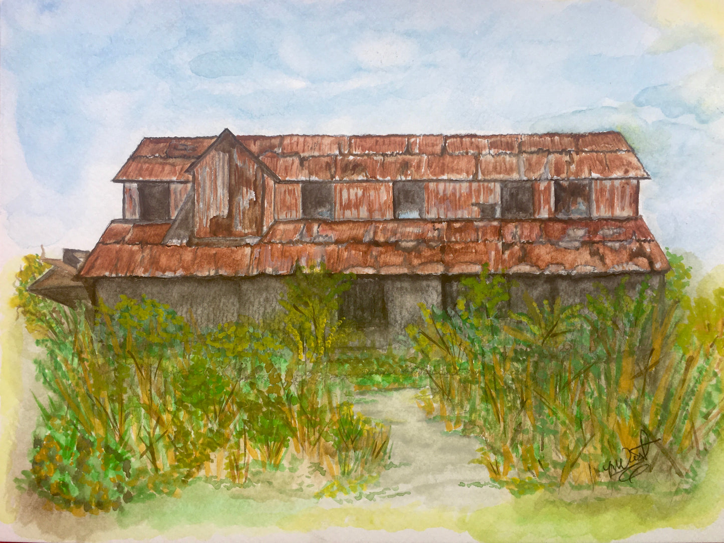 "County Line Cotton Gin" Watercolor Print by Mickie West