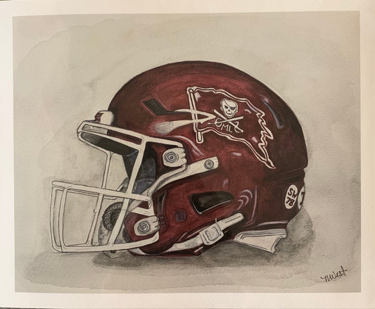 “Mike Leach Commemorative Helmet” signed watercolor print by Mickie West