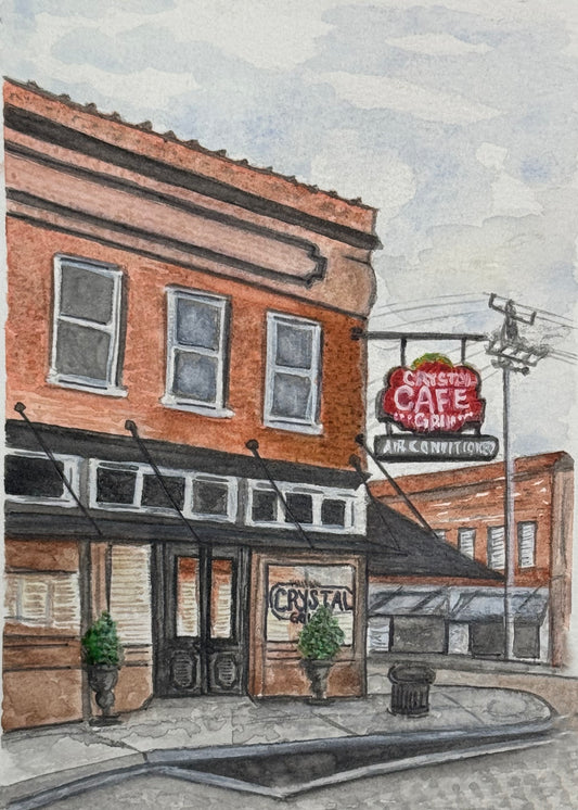 "Crystal Cafe" Greenwood Signed Watercolor Print by Mickie West