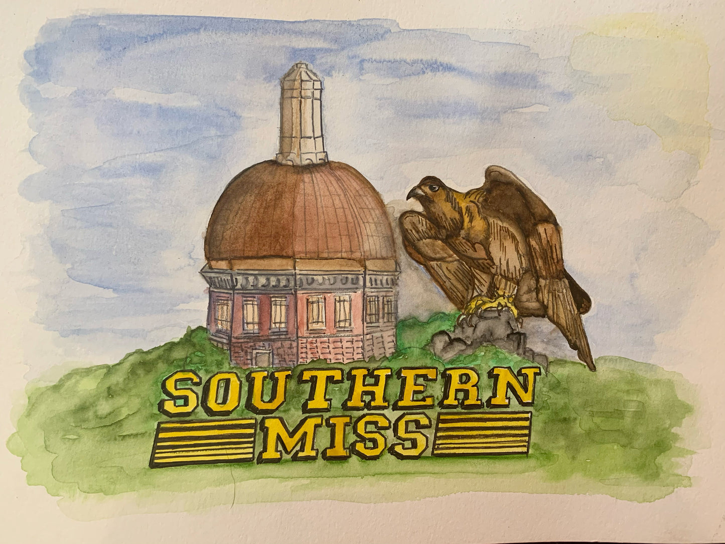"University of Southern Miss" Signed Watercolor Print by Mickie West