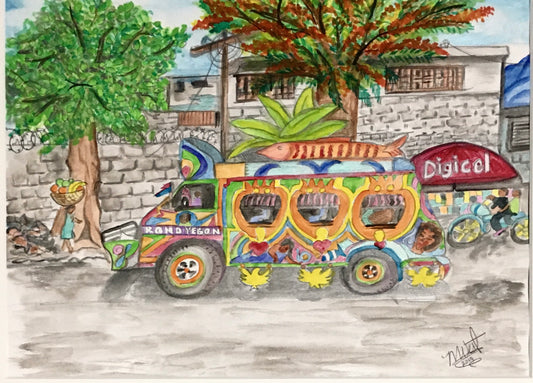 "Going to Market" Signed Watercolor Painting Print by Mickie West