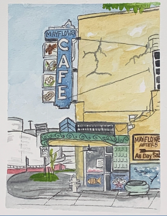"Mayflower Cafe" 5x7 Watercolor Print by Mickie West