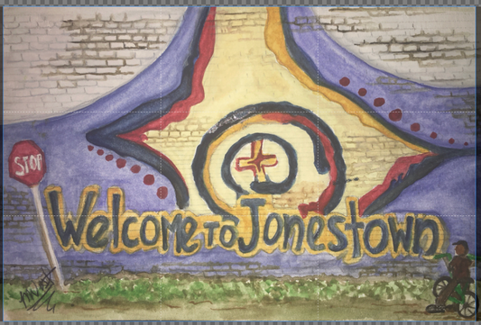"Welcome to Jonestown" Signed Painting Print by Mickie West (5x8)